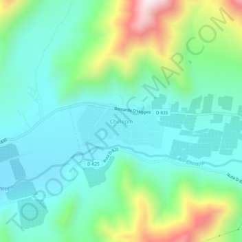 Carte topographique Chillepín, altitude, relief