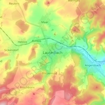 Carte topographique Lauterbach (Hessen), altitude, relief