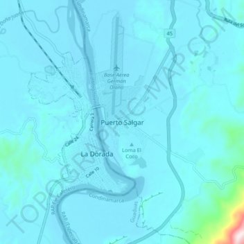 Carte topographique Puerto Salgar, altitude, relief
