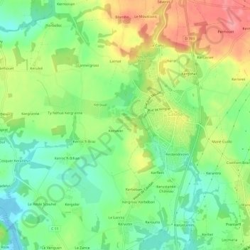 Carte topographique Kergoff, altitude, relief