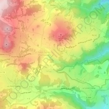Carte topographique La Côte Rouge, altitude, relief