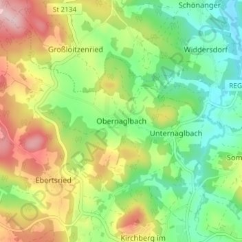 Carte topographique Obernaglbach, altitude, relief