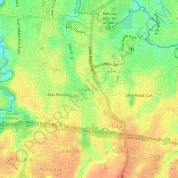 Carte topographique Cisalak Pasar, altitude, relief