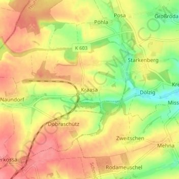 Carte topographique Kraasa, altitude, relief