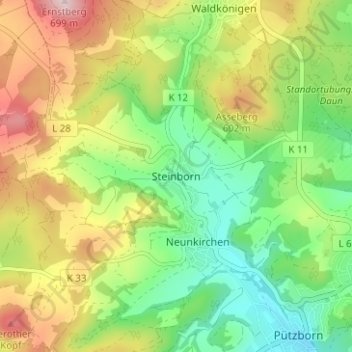 Carte topographique Steinborn, altitude, relief