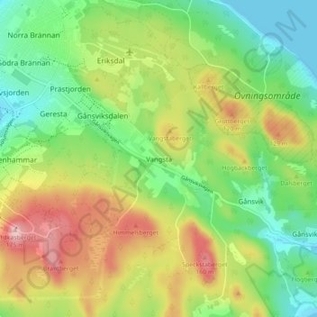 Carte topographique Vangsta, altitude, relief