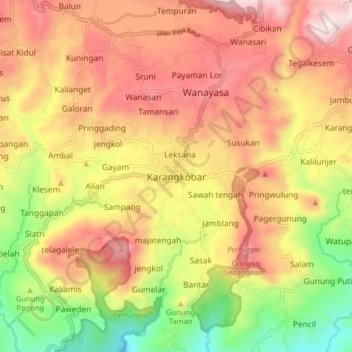 Carte topographique Karangkobar, altitude, relief