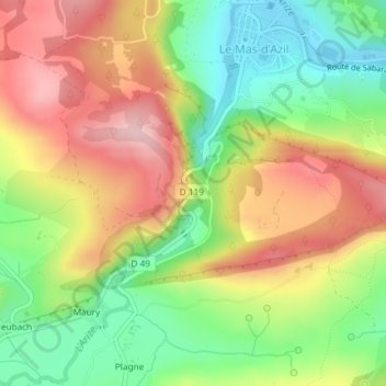 Carte topographique Grotte du Mas-d'Azil, altitude, relief