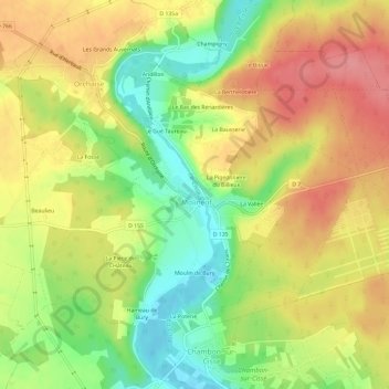 Carte topographique Les Pontonnières, altitude, relief