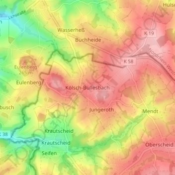 Carte topographique Kölsch-Büllesbach, altitude, relief
