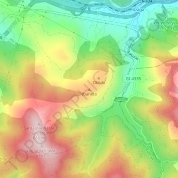 Carte topographique Ibaneta, altitude, relief