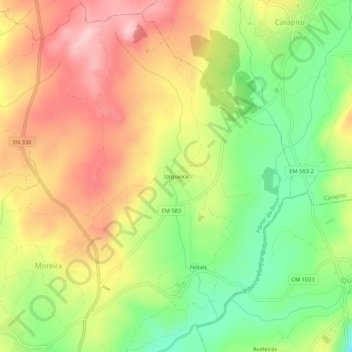 Carte topographique Urgueira, altitude, relief
