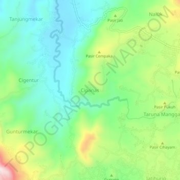 Carte topographique Cipanas, altitude, relief