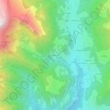 Carte topographique Montobert, altitude, relief