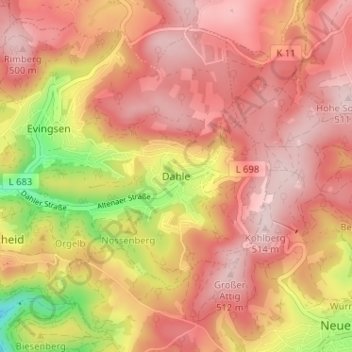 Carte topographique Dahle, altitude, relief