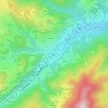 Carte topographique Villevocance, altitude, relief