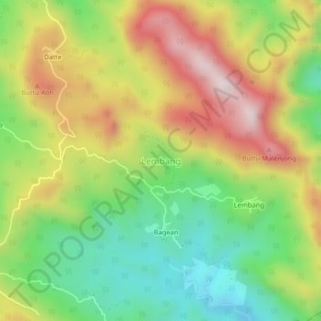 Carte topographique Lembang, altitude, relief
