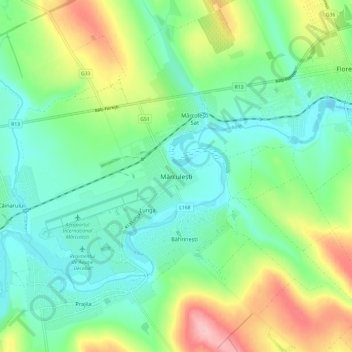 Carte topographique Mărculești, altitude, relief