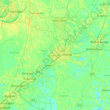 Carte topographique Ashoknagar Kalyangarh, altitude, relief