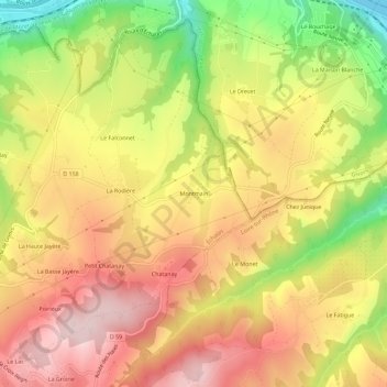 Carte topographique Montmain, altitude, relief