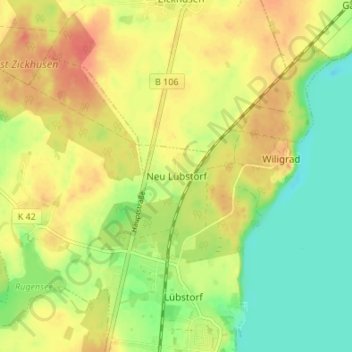 Carte topographique Neu Lübstorf, altitude, relief