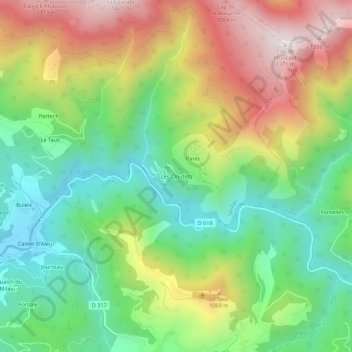 Carte topographique Les Cloutets, altitude, relief