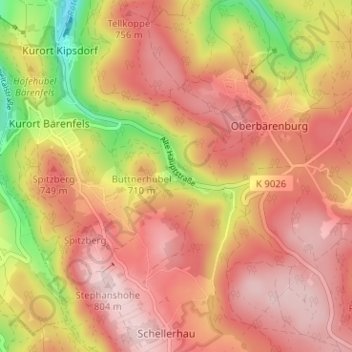 Carte topographique Waldbärenburg, altitude, relief