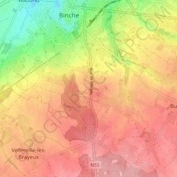 Carte topographique Tout vent, altitude, relief