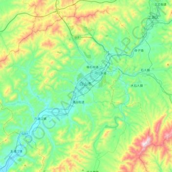 Carte topographique Baishan, altitude, relief