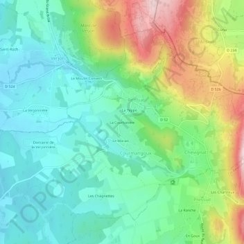 Carte topographique La Courbatière, altitude, relief