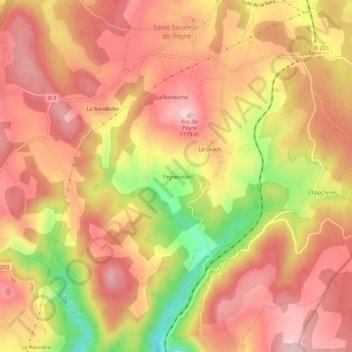 Carte topographique Peyreviolle, altitude, relief