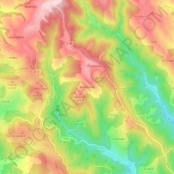 Carte topographique Bennevioles, altitude, relief