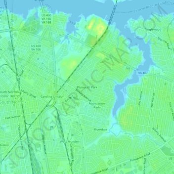 Carte topographique Plymouth Park, altitude, relief