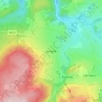 Carte topographique Jevigné, altitude, relief