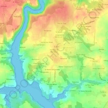 Carte topographique Menez Bris, altitude, relief