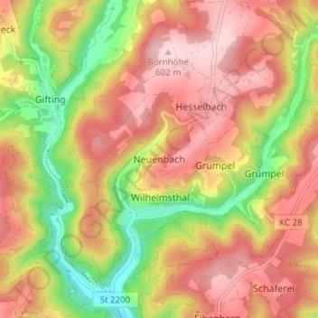 Carte topographique Neuenbach, altitude, relief