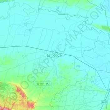 Carte topographique Lamongan, altitude, relief