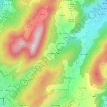 Carte topographique Monterrebout, altitude, relief