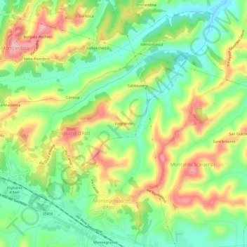 Carte topographique Valgrande, altitude, relief