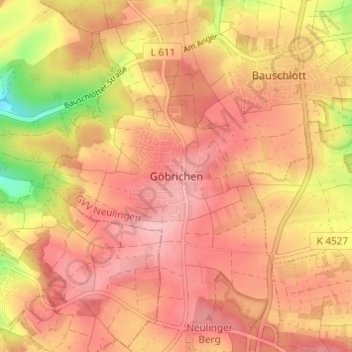 Carte topographique Göbrichen, altitude, relief
