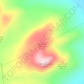Carte topographique Hog Back Mountain, altitude, relief