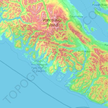 Carte topographique Alberni-Clayoquot, altitude, relief