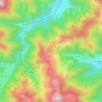 Carte topographique Cornuscle, altitude, relief