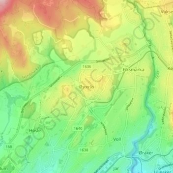 Carte topographique Østerås, altitude, relief