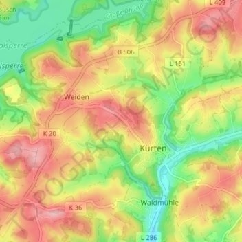 Carte topographique Busch, altitude, relief