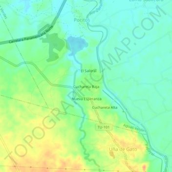 Carte topographique Cuchareta Baja, altitude, relief