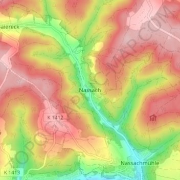 Carte topographique Nassach, altitude, relief