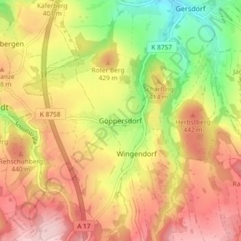 Carte topographique Göppersdorf, altitude, relief