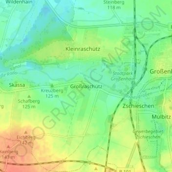 Carte topographique Großraschütz, altitude, relief