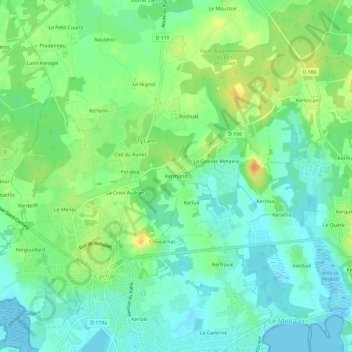 Carte topographique Kermario, altitude, relief